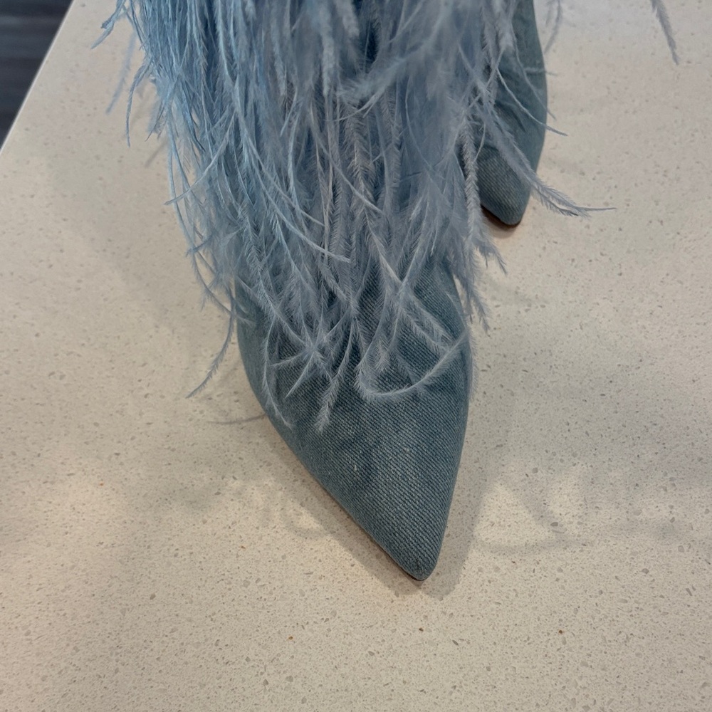 Steve Madden Light Blue Feathered Boots - Picture 2 of 14